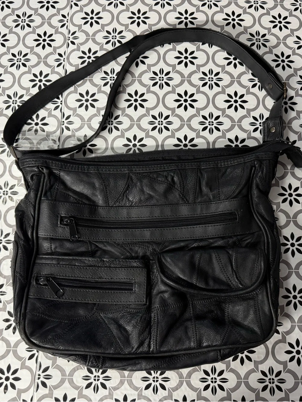 Black Leather Crossbody Bag- Classic Everyday Carry